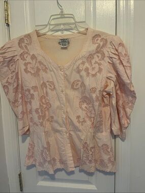 MONA LISA Pale Pink Embroidered Floral Button-Front Blouse with matching skirt